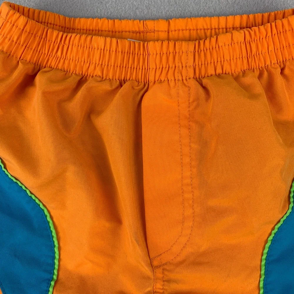 Vintage 90s Buster Brown Board Shorts Boys 4 Orange Blue Surf Swim Trunks Beach